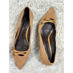 Cole Haan Shoes Womens Size 7.5B Tan Suede Kitten Heel Pointed Toe Pumps Strap